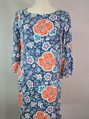 Old Navy Navy Floral 3/4-Sleeve Shift Dress with Coral Blooms